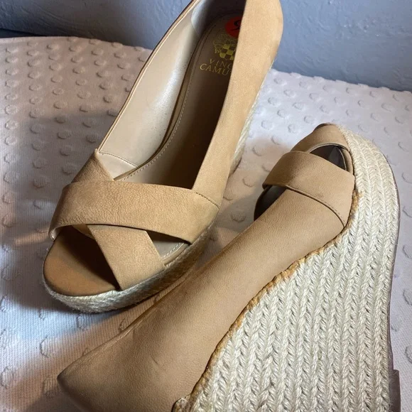 VINCE CAMUTO Womens Taryn Nubuck Jute Peeptoe Wedge - Picture 9 of 16